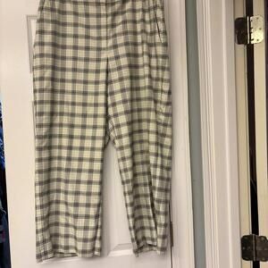 Ann Taylor Gray White Blue Dress Plaid Pants. Size 16. Wide Leg. Pockets.